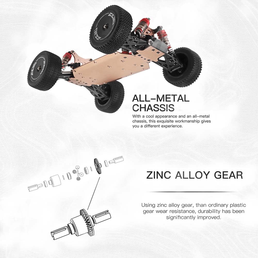 Ledovan WLtoys 144001 1:14 RC Buggy 60 km/h, 4WD Offroad mit 2.4GHz und 3 Akkus (Blau).