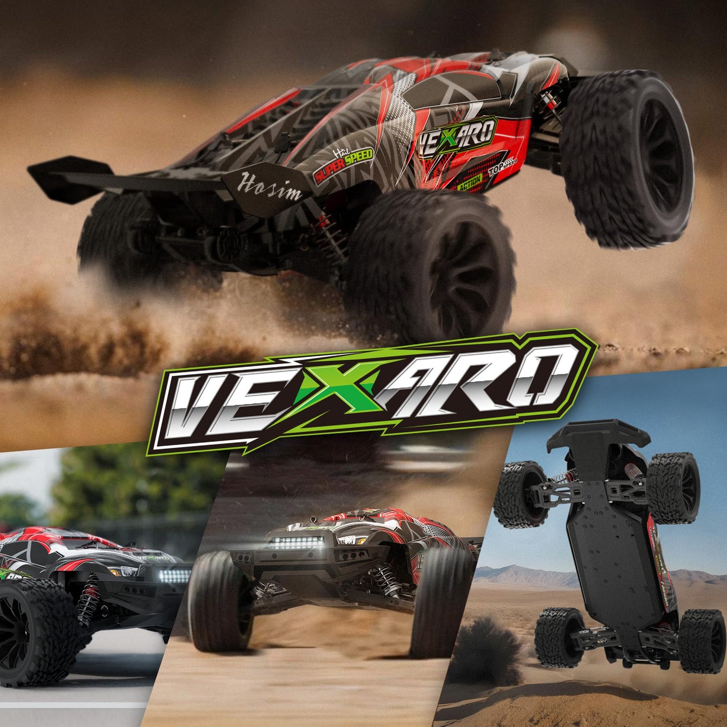 Hosim 1:8 RC Monster Truck 70+ km/h, 4x4 wasserdicht, Bürstenlosmotor, 2 Akkus, 40+ Min Laufzeit.