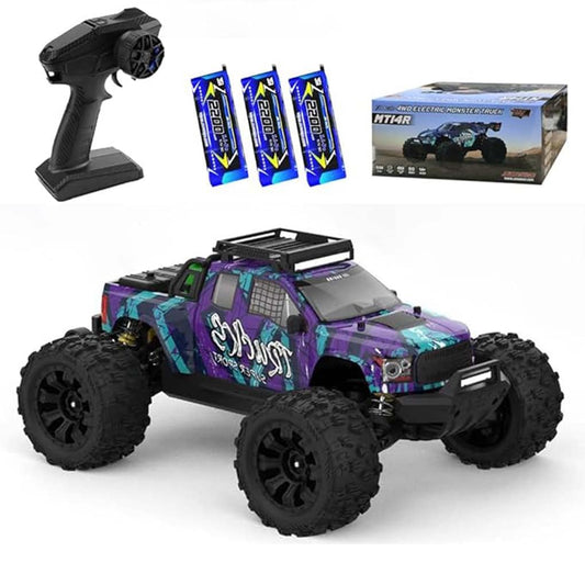 Ledovan 1:14 RC Monstertruck 100 km/h, 4WD Offroad mit Bürstenlosmotor und 3 Akkus (Lila).