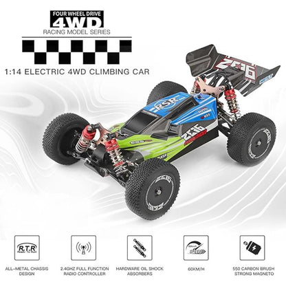 Ledovan WLtoys 144001 1:14 RC Buggy 60 km/h, 4WD Offroad mit 2.4GHz und 3 Akkus (Blau).