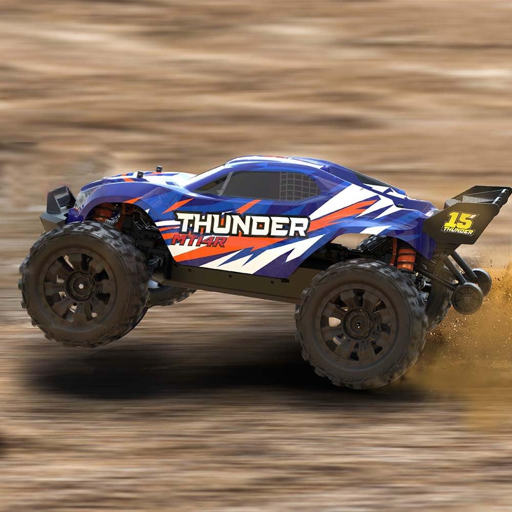 Ledovan 1:14 RC Monstertruck 100 km/h, 4WD Bürstenlosmotor für Offroad, inkl. 3 Akkus (Blau).