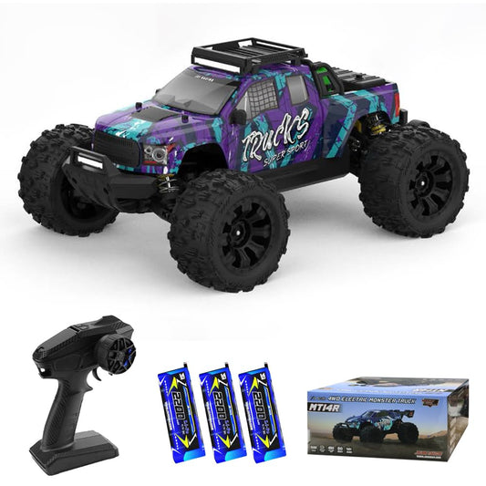 Teeggi 1:14 RC Auto 100 km/h, 4WD Offroad Buggy mit 3S Bürstenlosmotor und 3 Akkus (Lila).
