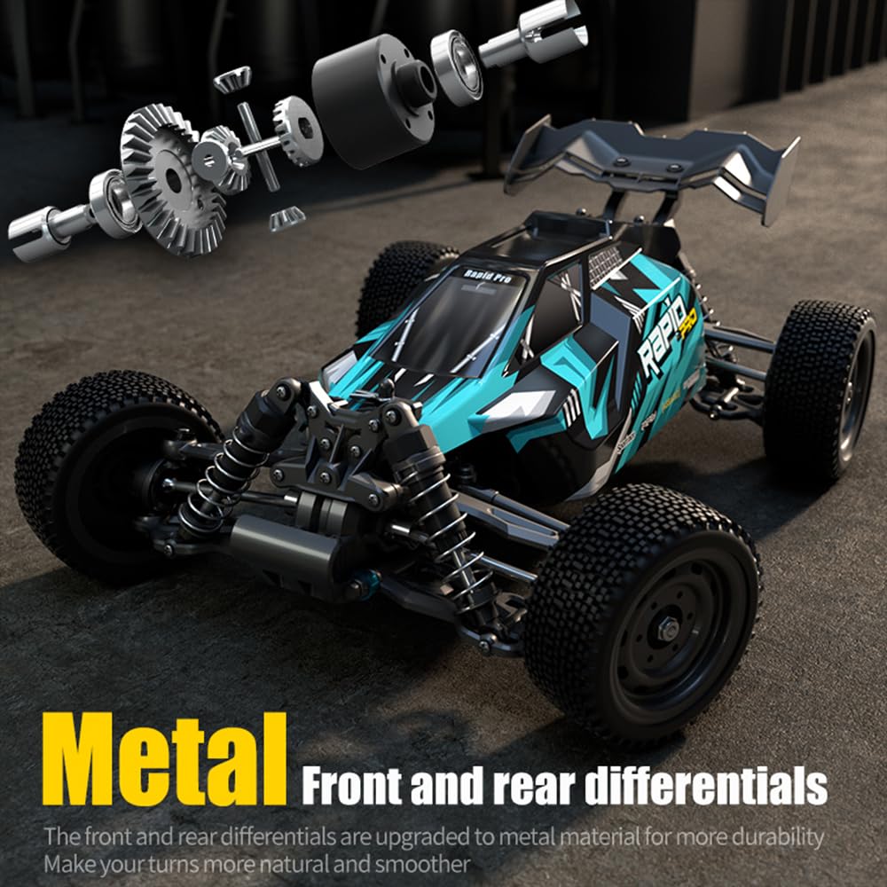 Teeggi 1:16 RC Auto 70 km/h, 4WD Bürstenlosmotor für Offroad und Drift, inkl. 3 Akkus (Blau).