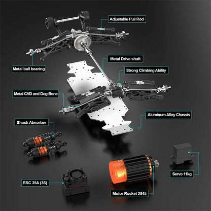 Teeggi 1:14 RC Auto 100 km/h, 4WD Offroad Buggy mit 3S Bürstenlosmotor und 3 Akkus (Lila).