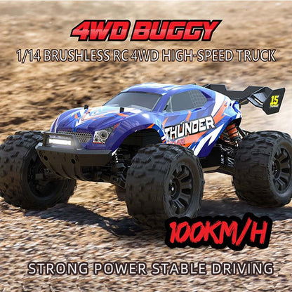 Ledovan 1:14 RC Monstertruck 100 km/h, 4WD Bürstenlosmotor für Offroad, inkl. 3 Akkus (Blau).