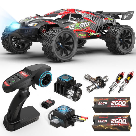Hosim 1:8 RC Monster Truck 70+ km/h, 4x4 wasserdicht, Bürstenlosmotor, 2 Akkus, 40+ Min Laufzeit.